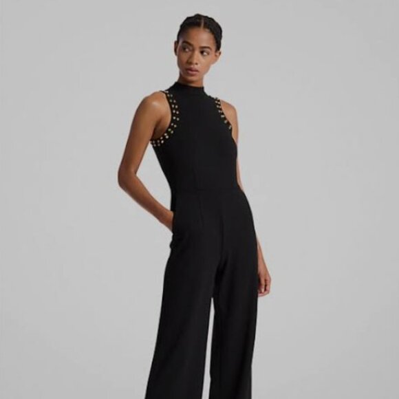 NWOT-Michael Kors Astor Women's Black Crepe Jumpsuit - Size M PETITE - Picture 1 of 14
